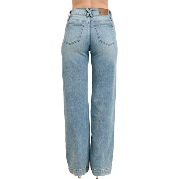 Women's High Waisted Wide Leg Jeans Double Button Zipper 13 - Picture 2 of 5